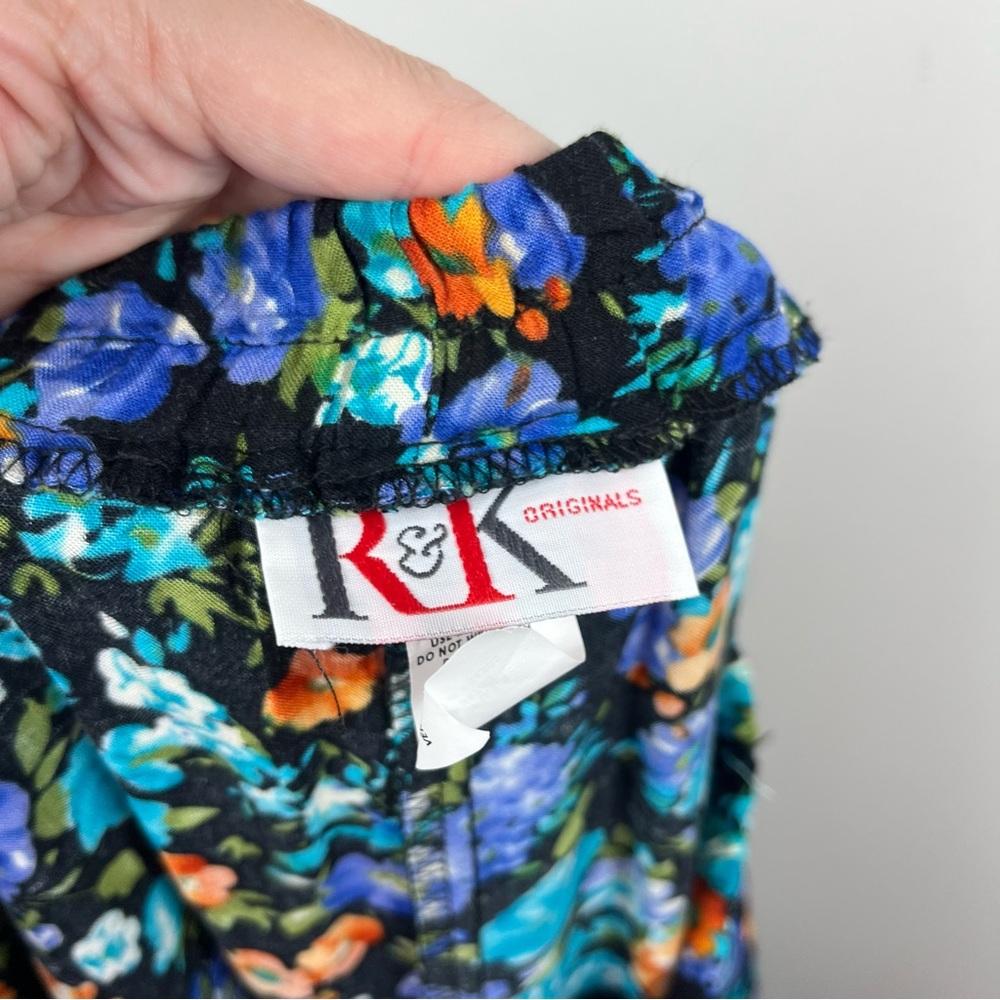 Vintage R&K Originals Blue Orange Floral Midi Skirt Cottagecore Rayon Large Boho - Picture 6 of 7